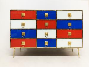 Bunte Kommode weiß, rot, blau - 70er Jahre